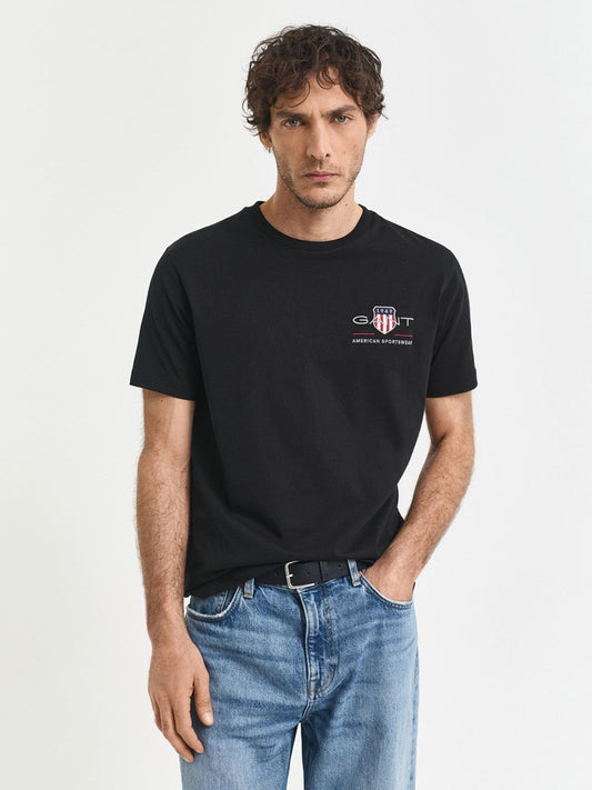 Gant Men Black Solid Regular Fit Pure Cotton T-Shirt