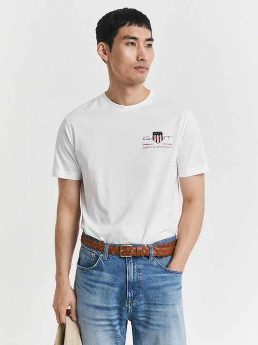 Gant Men White Solid Regular Fit Pure Cotton T-Shirt