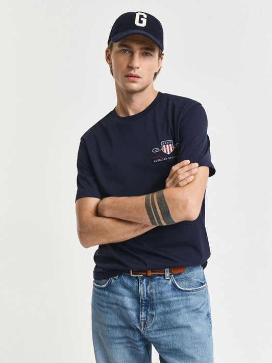 Gant Men Navy Blue Solid Regular Fit Pure Cotton T-Shirt