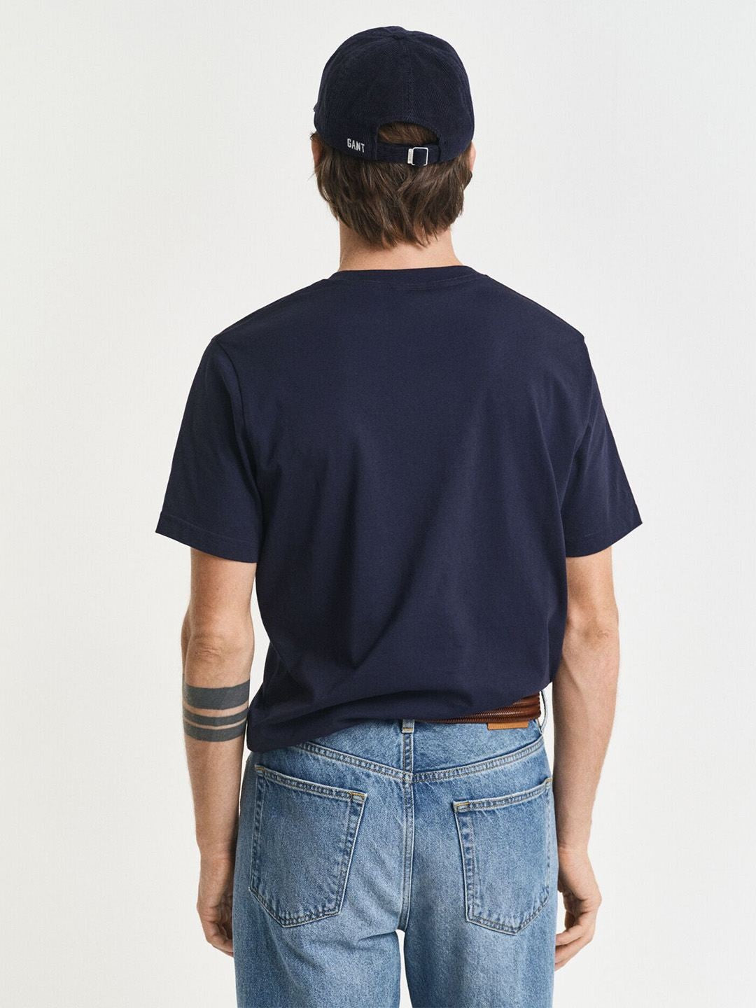 Gant Men Navy Blue Solid Regular Fit Pure Cotton T-Shirt