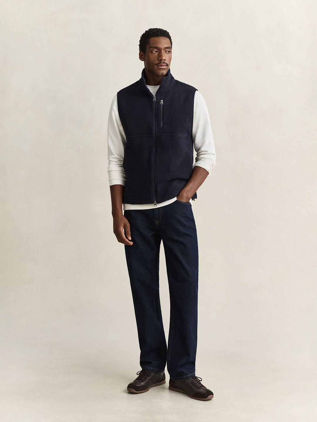 Gant Men Navy Blue Solid Regular Fit Fleece Jacket