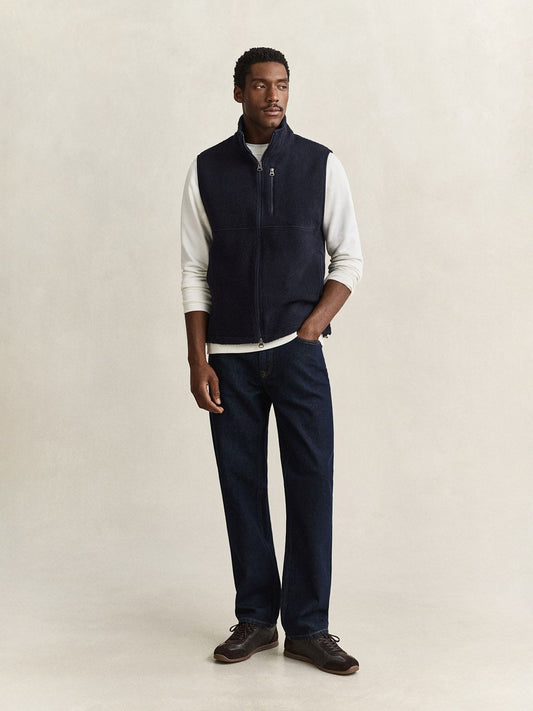 Gant Men Navy Blue Solid Regular Fit Fleece Jacket