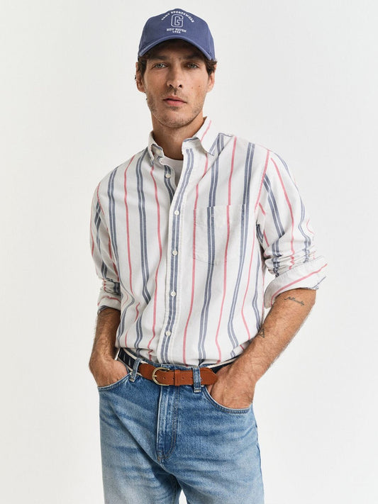 Gant Men White Striped Regular Fit Pure Cotton Shirt