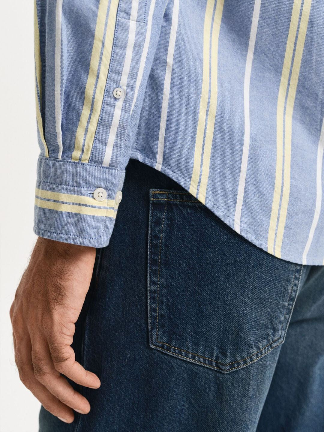 Gant Men Light Blue Striped Regular Fit Pure Cotton Shirt