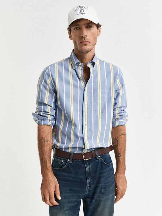 Gant Men Light Blue Striped Regular Fit Pure Cotton Shirt