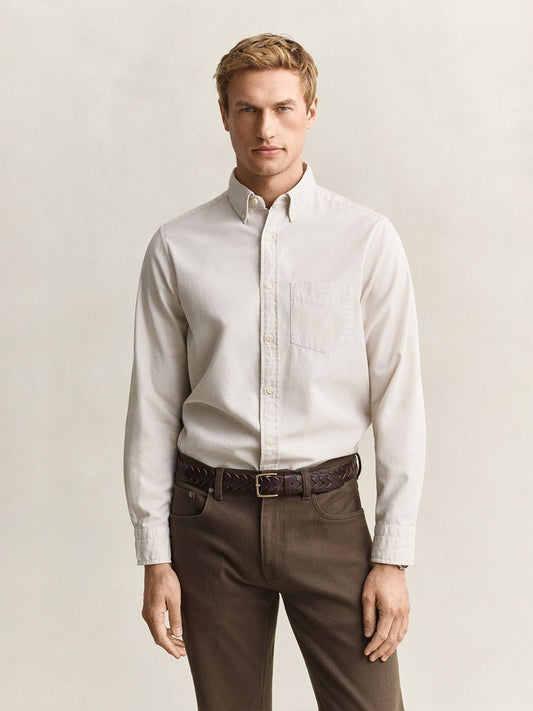 Gant Men Beige Solid Regular Fit Pure Cotton Shirt