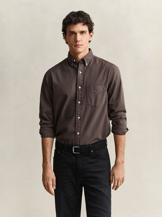 Gant Men Dark Brown Solid Regular Fit Pure Cotton Shirt