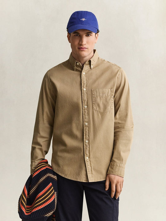 Gant Men Beige Solid Regular Fit Pure Cotton Shirt