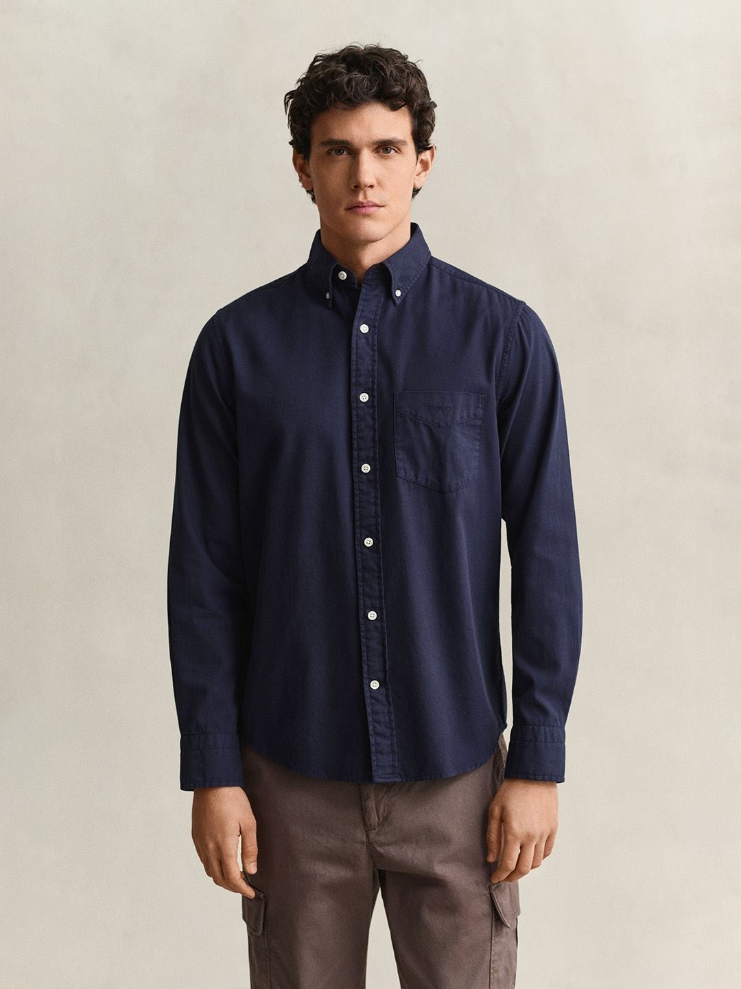 Gant Men Navy Blue Solid Regular Fit Pure Cotton Shirt
