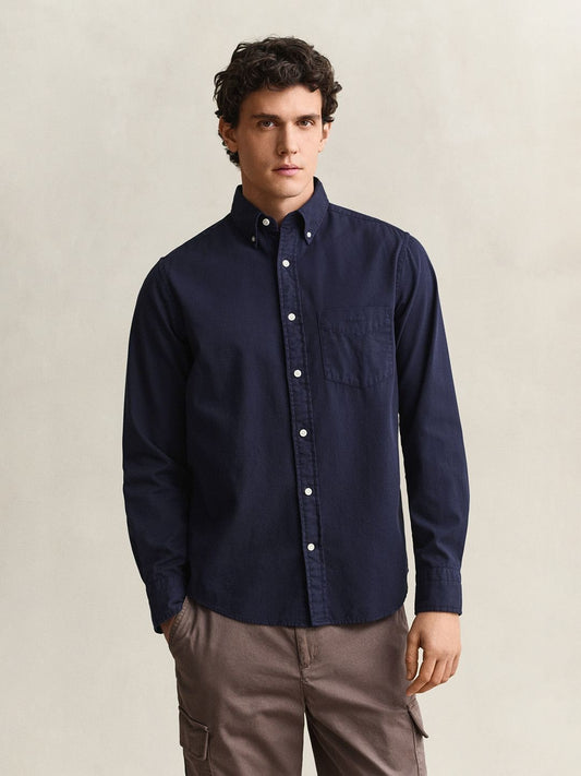 Gant Men Navy Blue Solid Regular Fit Pure Cotton Shirt