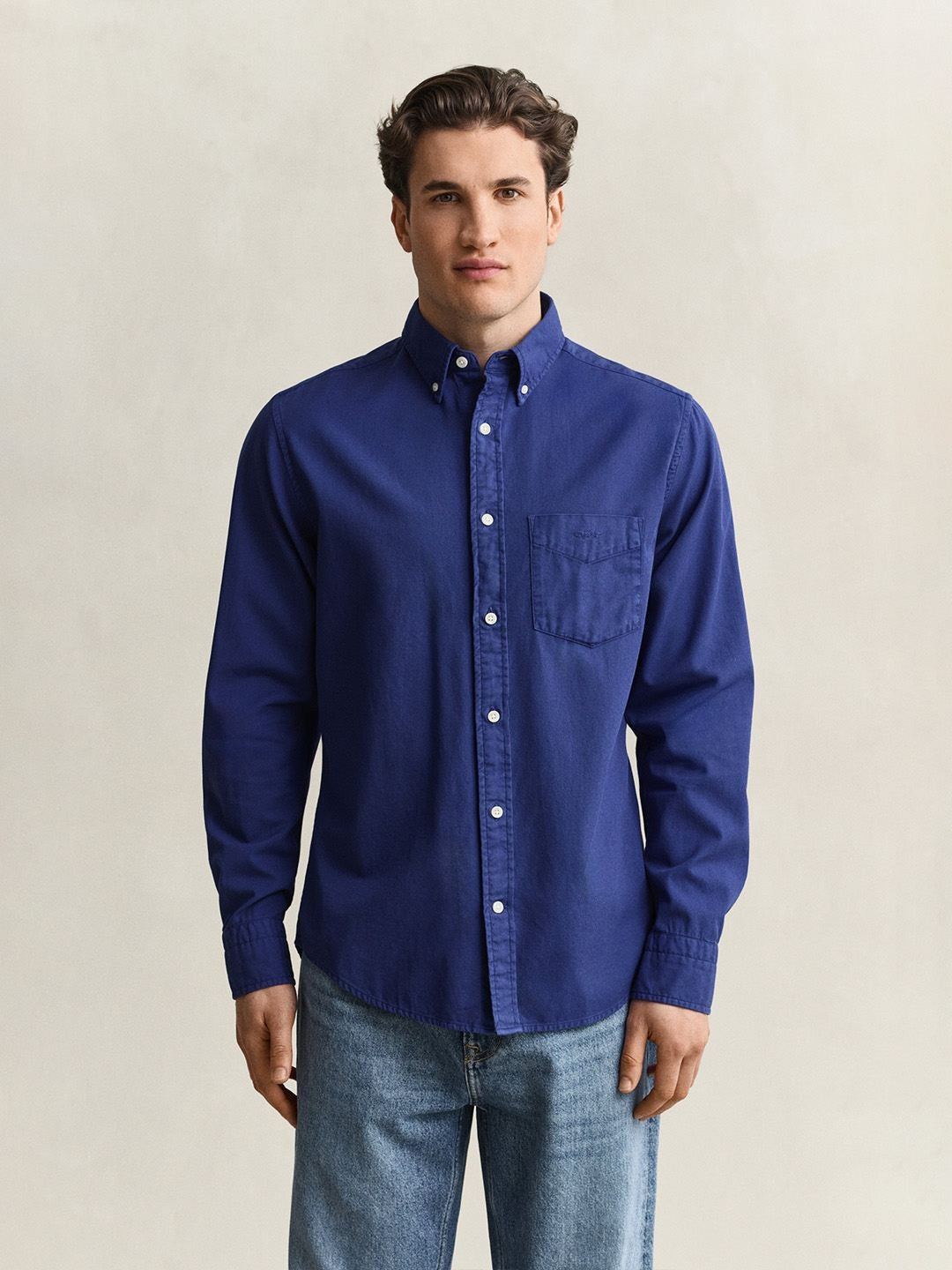 Gant Men Blue Solid Regular Fit Pure Cotton Shirt