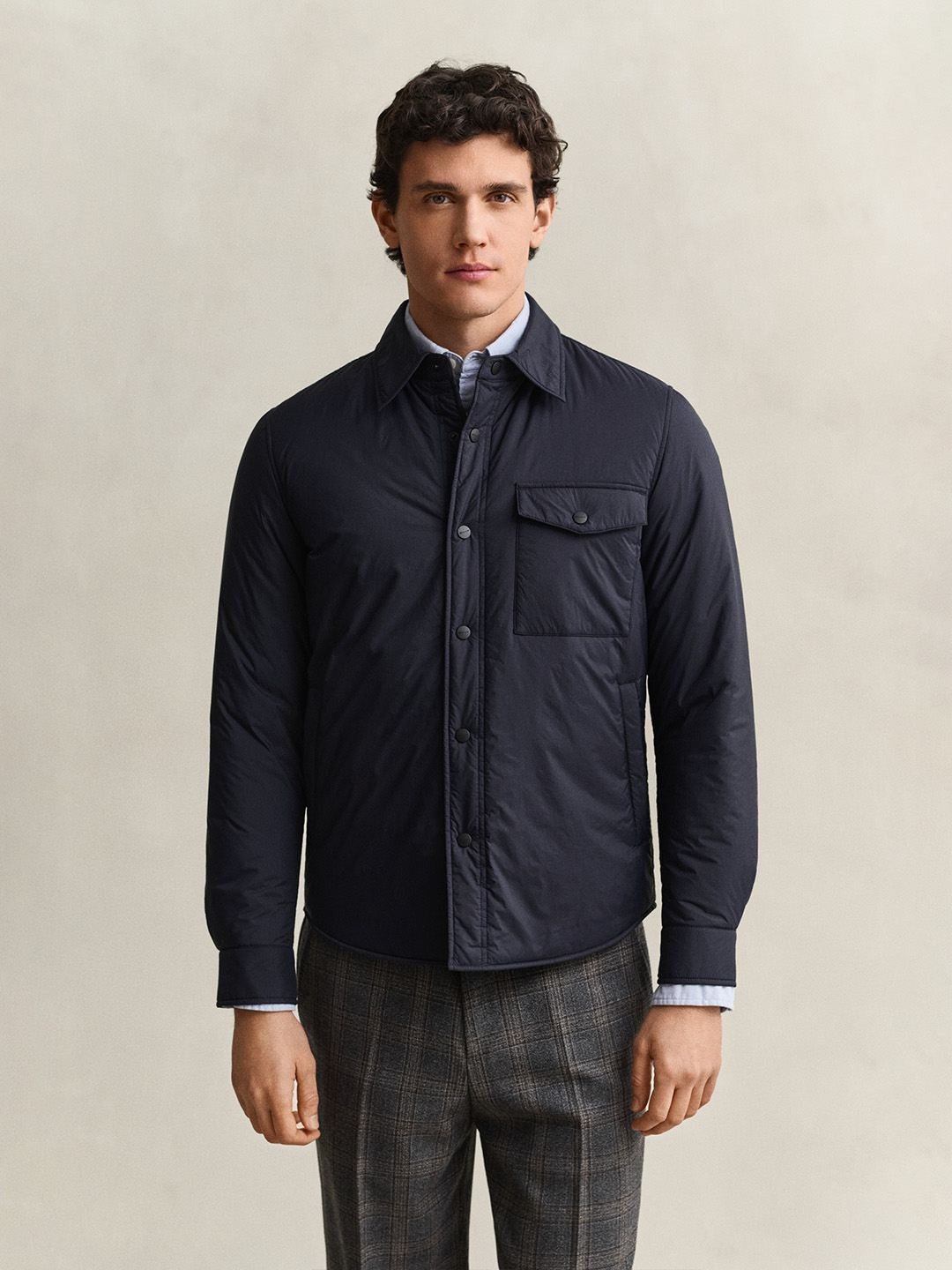 Gant Men Navy Blue Quilted Regular Fit Shirt