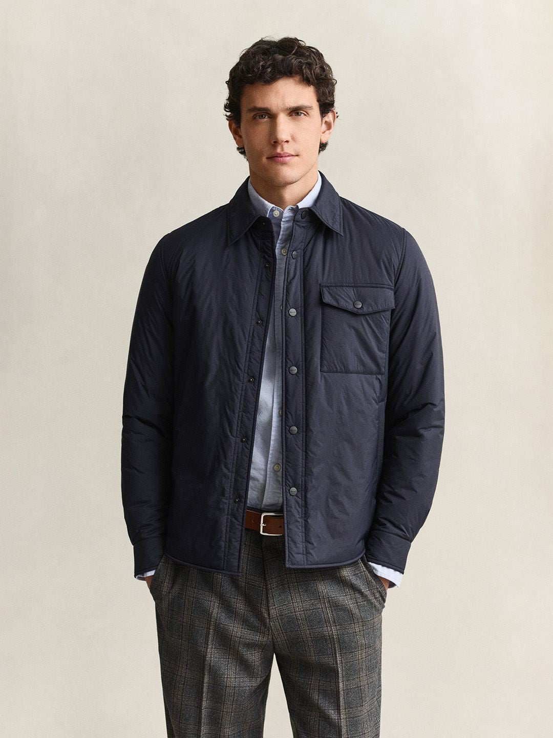 Gant Men Navy Blue Quilted Regular Fit Shirt