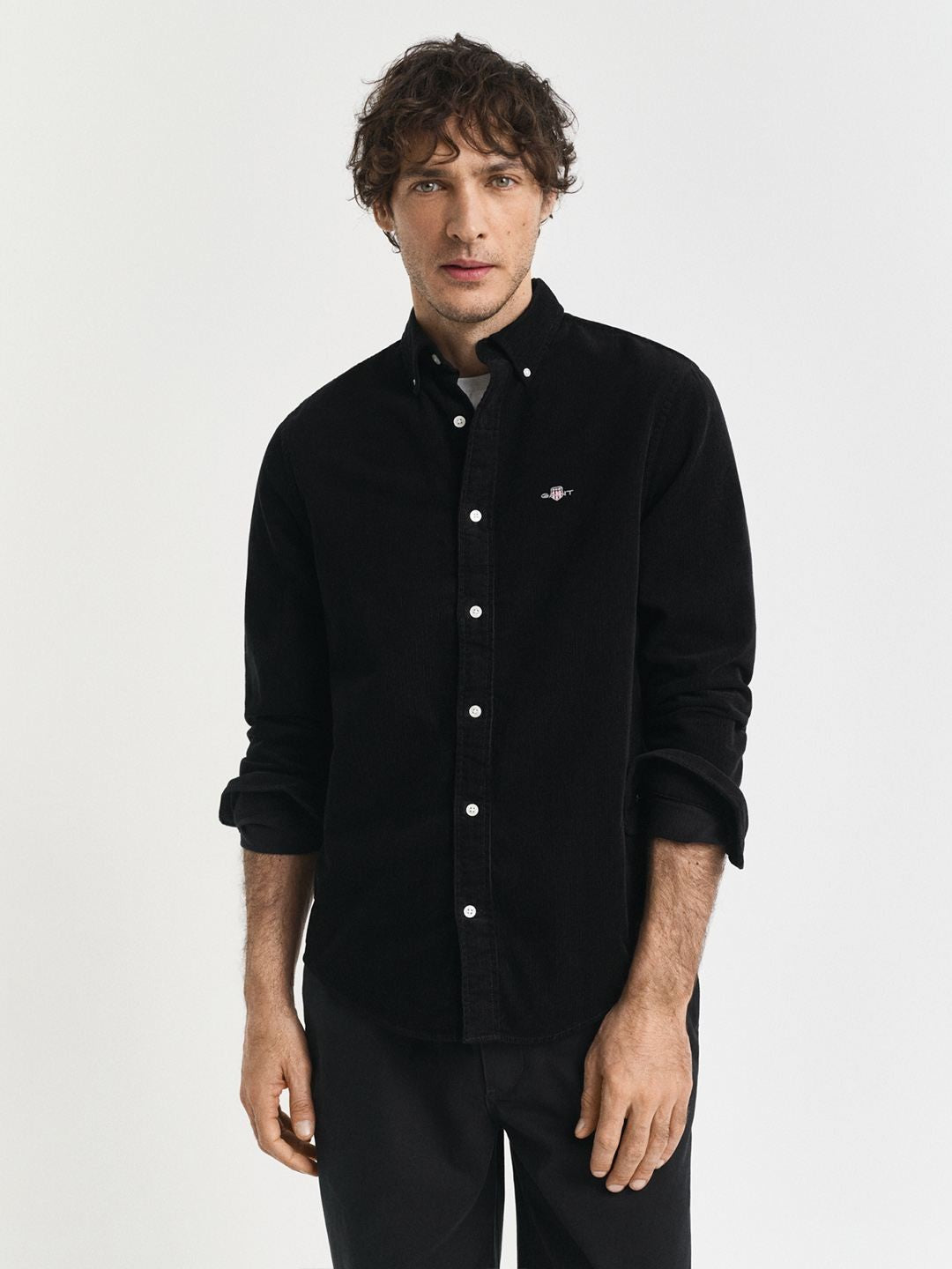 Gant Men Black Solid Regular Fit Corduroy Shirt