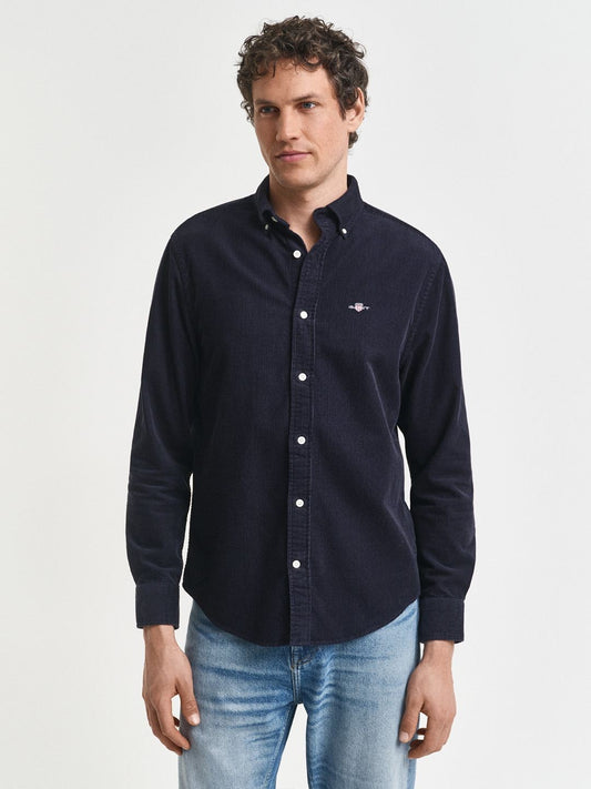 Gant Men Navy Blue Solid Regular Fit Corduroy Shirt