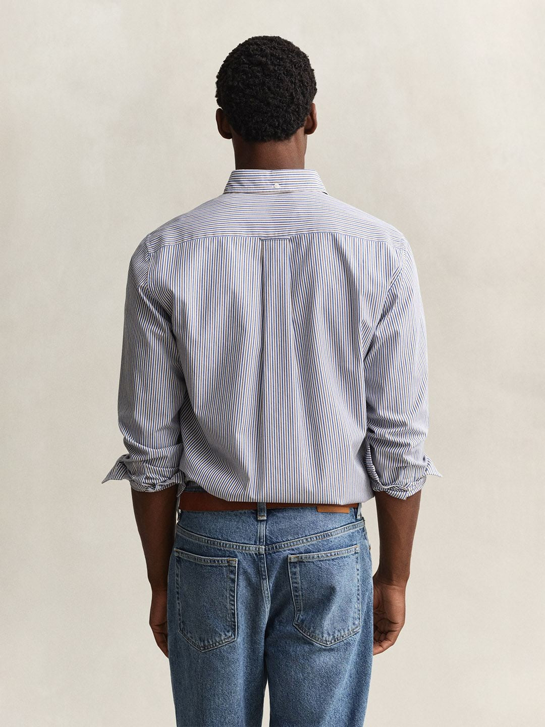 Gant Men Light Blue Striped Regular Fit Poplin Shirt