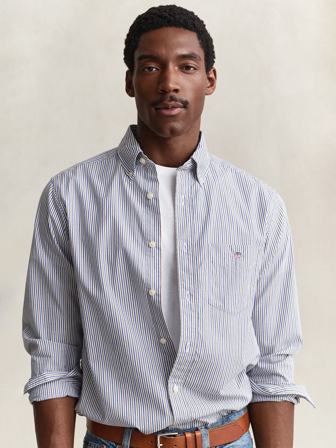 Gant Men Light Blue Striped Regular Fit Poplin Shirt