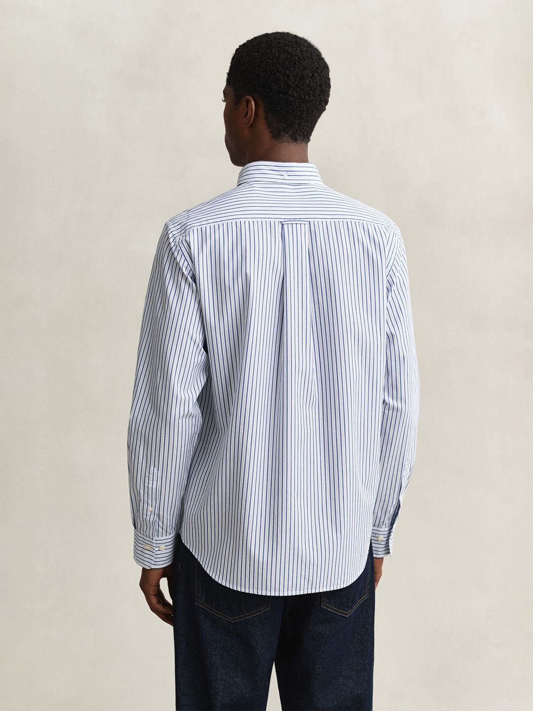 Gant Men Light Blue Striped Regular Fit Poplin Shirt