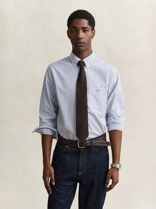 Gant Men Light Blue Striped Regular Fit Poplin Shirt