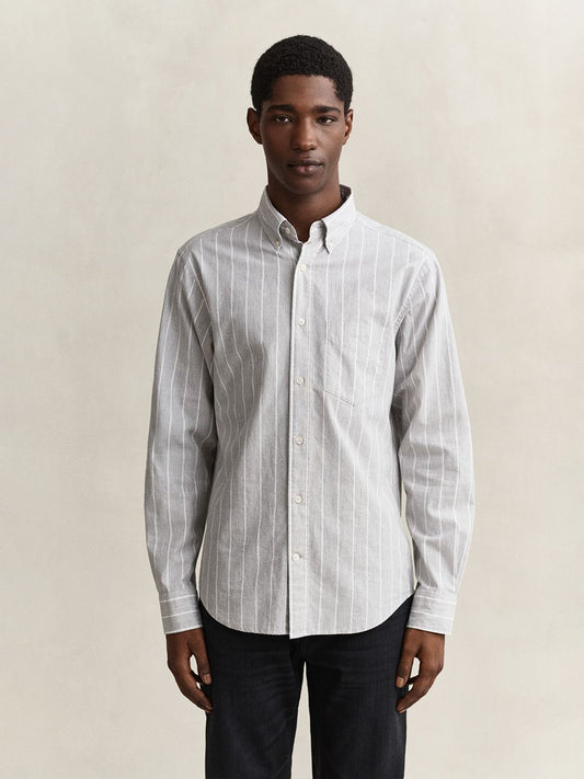 Gant Men Light Grey Striped Regular Fit Poplin Shirt