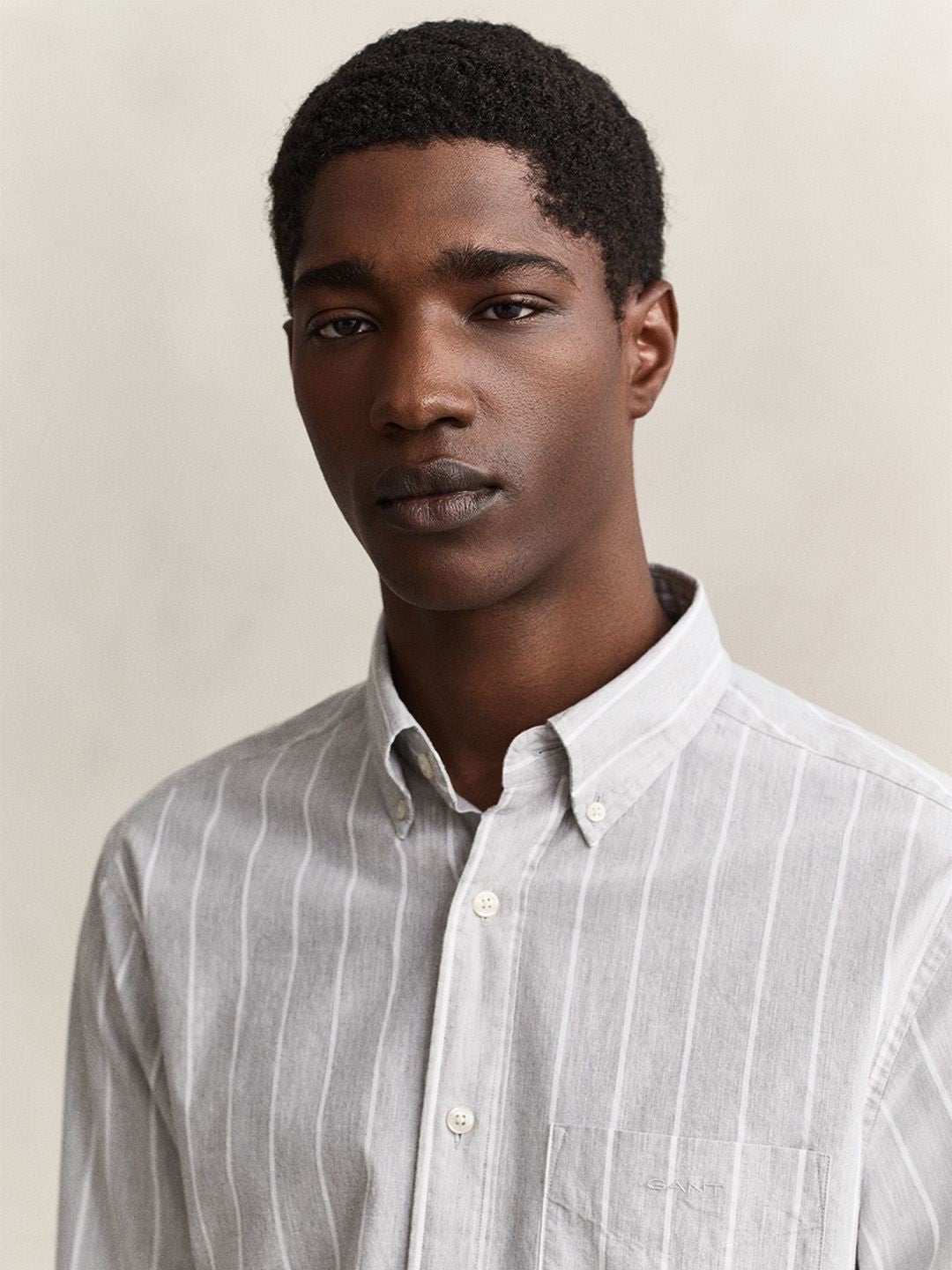 Gant Men Light Grey Striped Regular Fit Poplin Shirt