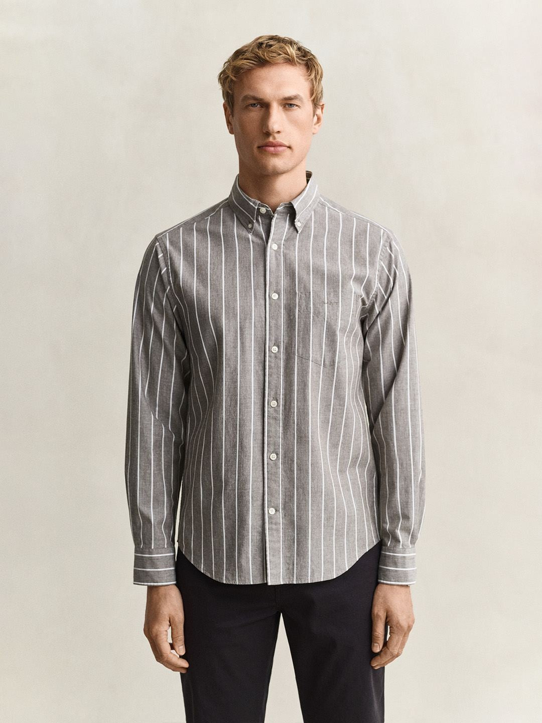 Gant Men Brown Striped Regular Fit Poplin Shirt
