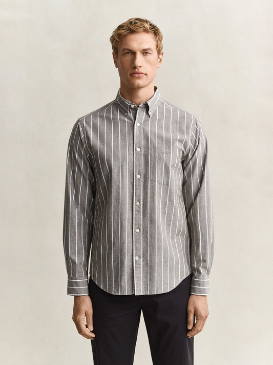 Gant Men Brown Striped Regular Fit Poplin Shirt