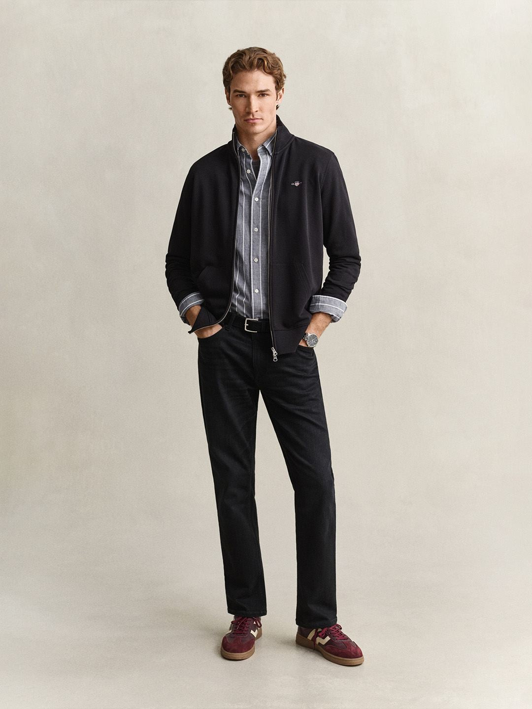 Gant Men Grey Striped Regular Fit Poplin Shirt