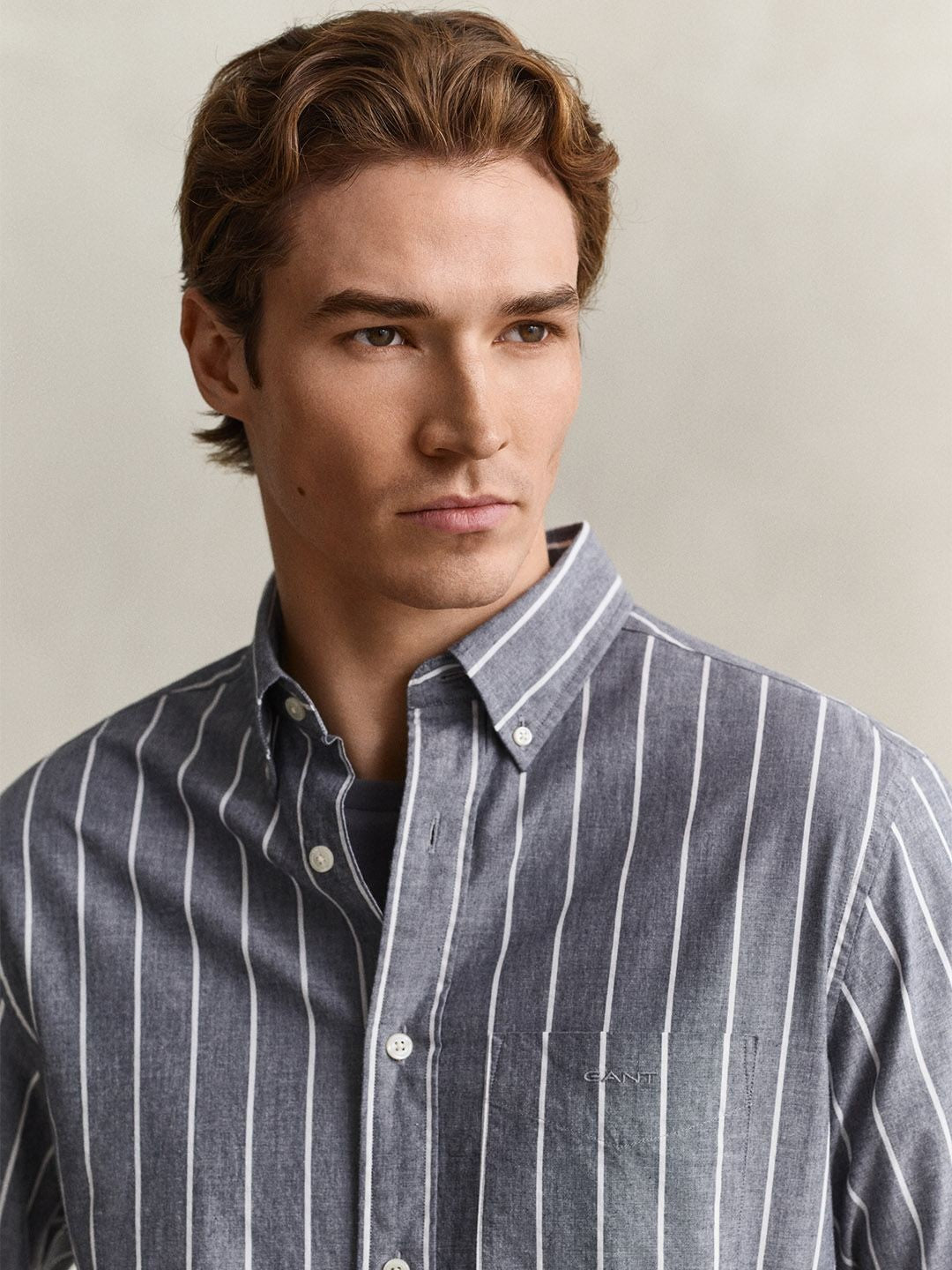 Gant Men Grey Striped Regular Fit Poplin Shirt