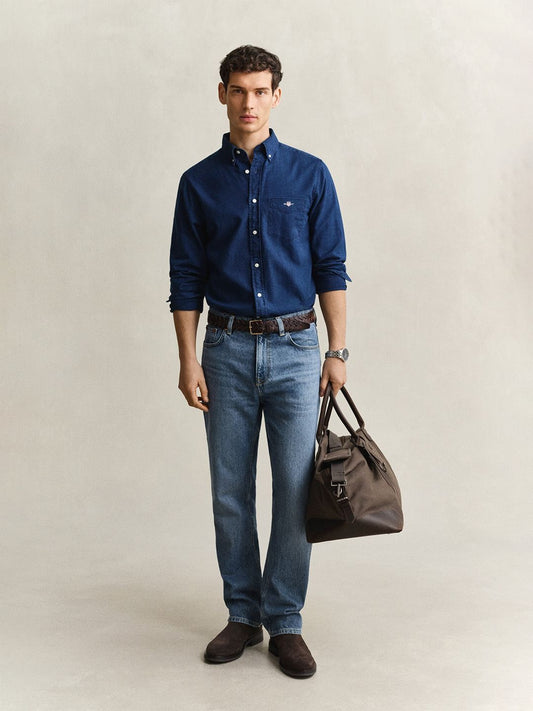 Gant Men Navy Blue Solid Regular Fit Pure Cotton Shirt