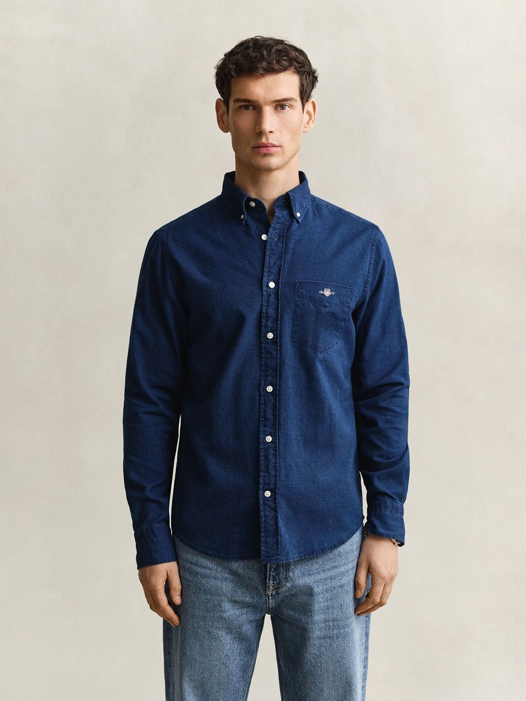 Gant Men Navy Blue Solid Regular Fit Pure Cotton Shirt