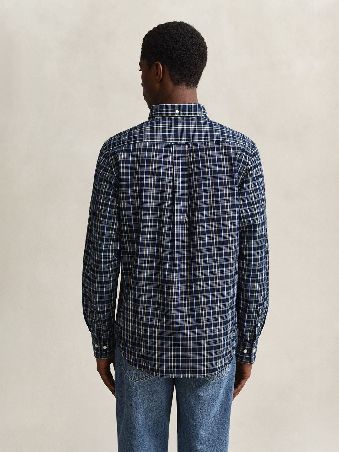 Gant Men Navy Blue Checked Regular Fit Poplin Shirt