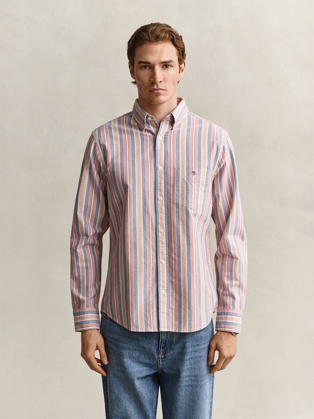 Gant Men Multicolour Striped Regular Fit Classic Oxford Shirt