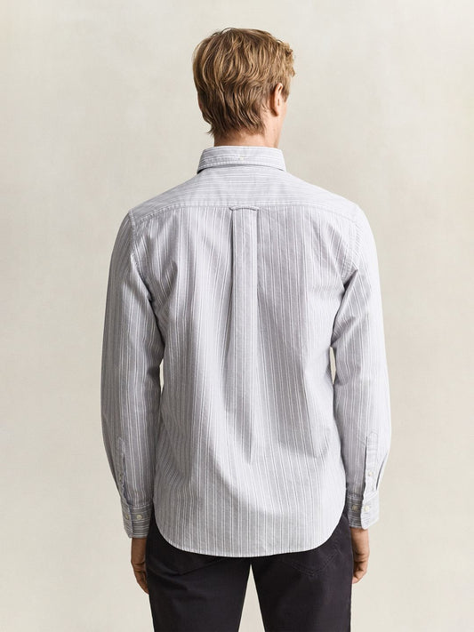 Gant Men Light Grey Striped Regular Fit Classic Oxford Shirt