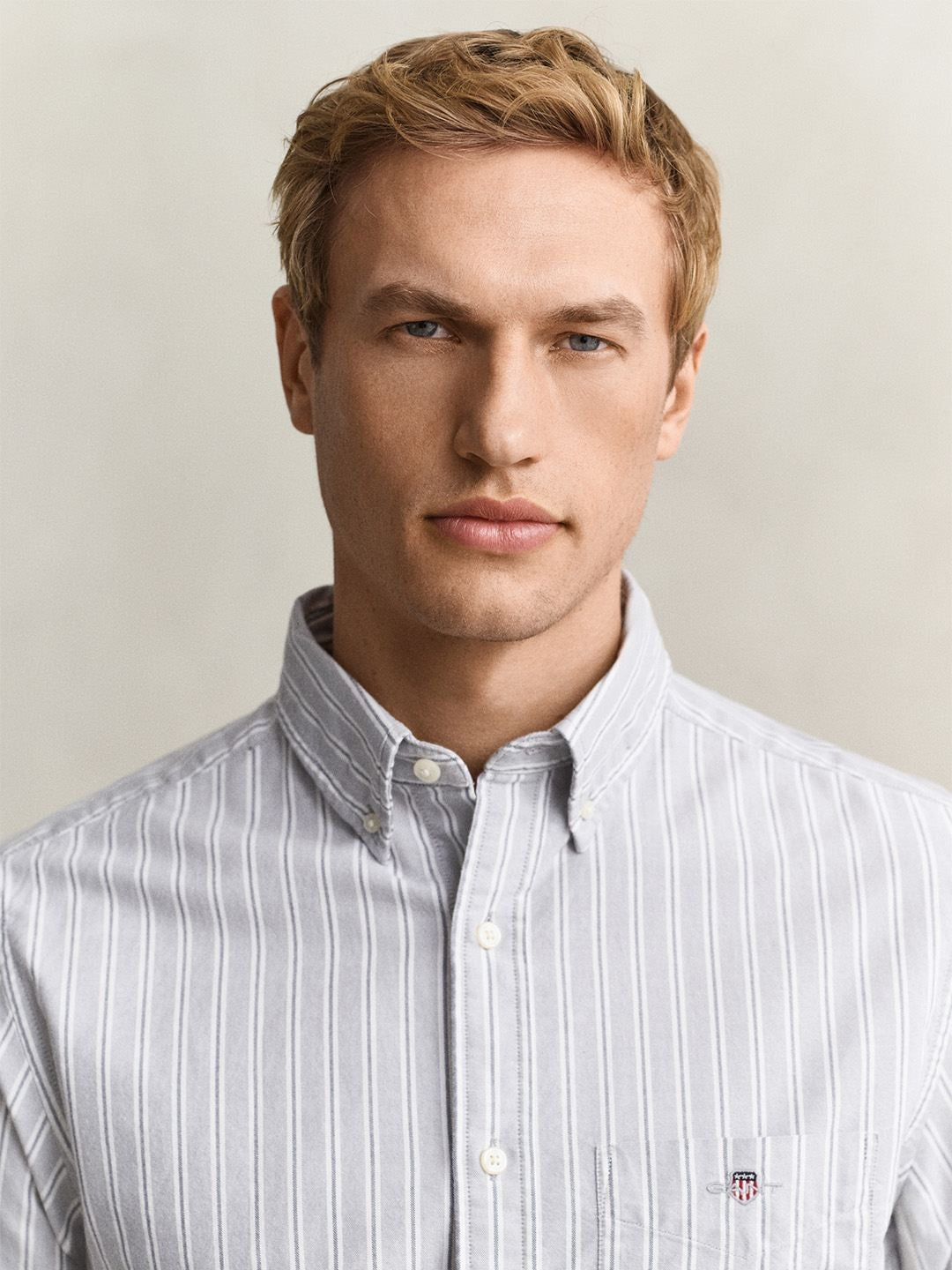 Gant Men Light Grey Striped Regular Fit Classic Oxford Shirt