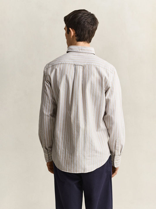 Gant Men Beige Striped Regular Fit Classic Oxford Shirt