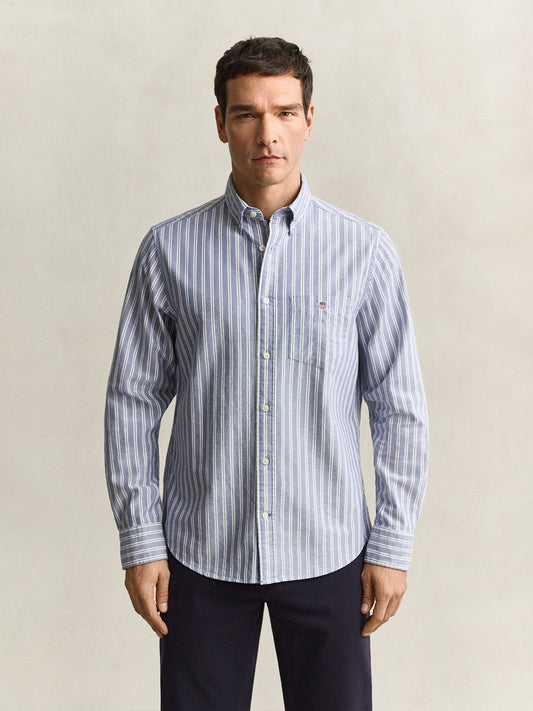 Gant Men Light Blue Striped Regular Fit Classic Oxford Shirt