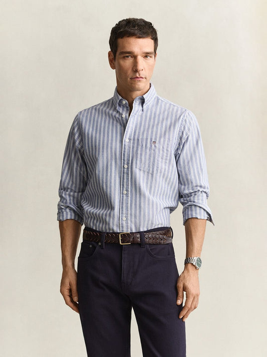 Gant Men Light Blue Striped Regular Fit Classic Oxford Shirt