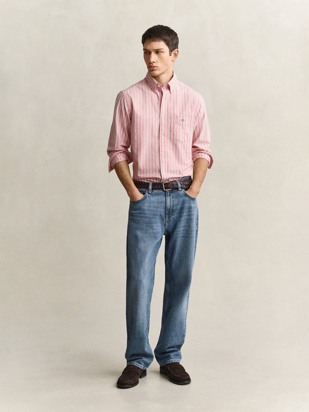 Gant Men Red Striped Regular Fit Classic Oxford Shirt