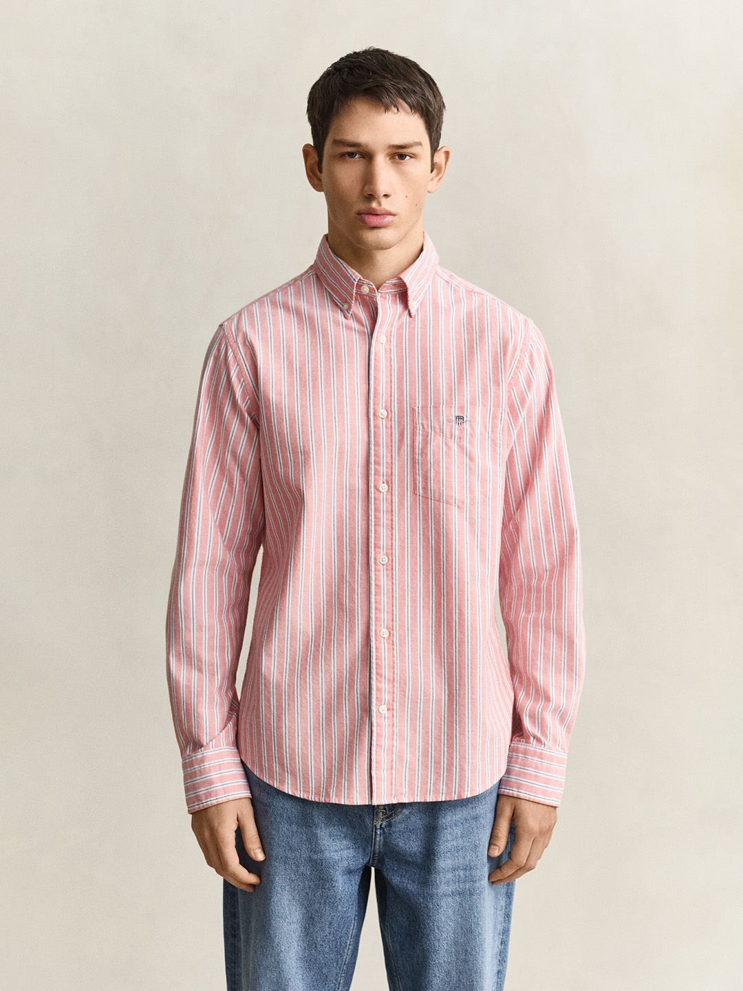 Gant Men Red Striped Regular Fit Classic Oxford Shirt