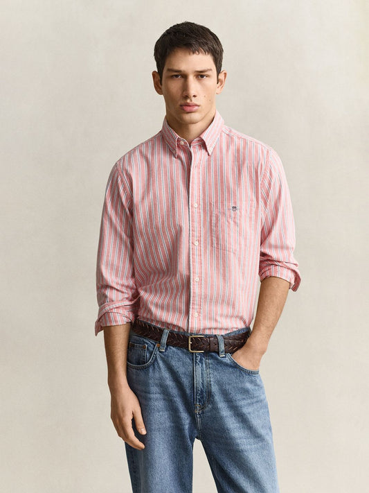 Gant Men Red Striped Regular Fit Classic Oxford Shirt