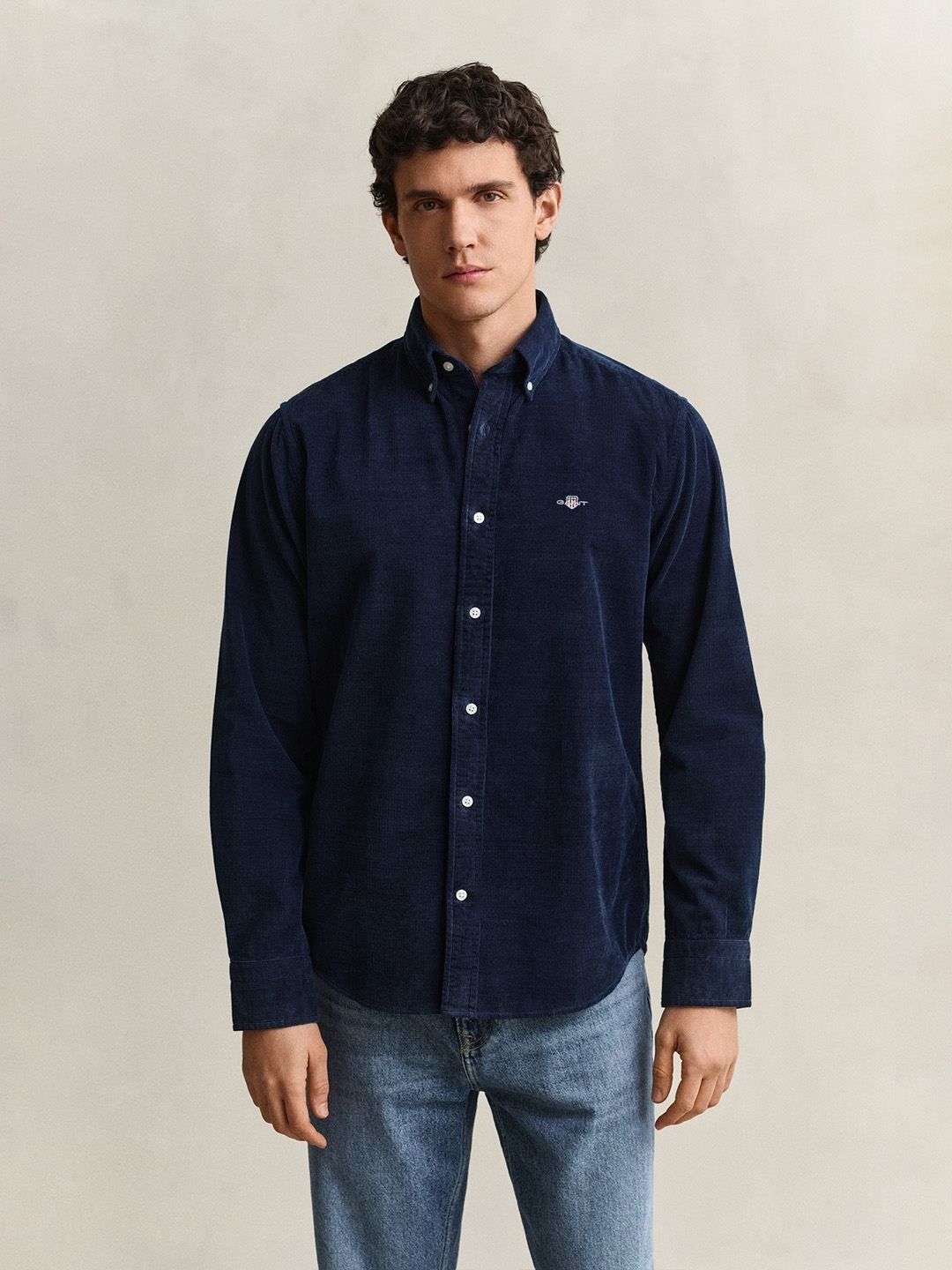 Gant Men Navy Blue Solid Regular Fit Pure Cotton Shirt