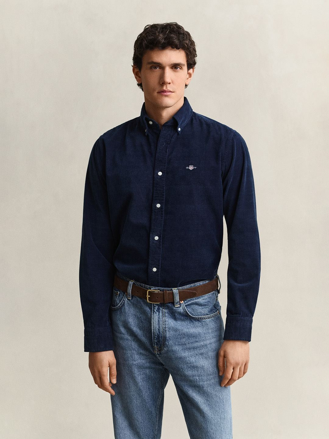 Gant Men Navy Blue Solid Regular Fit Pure Cotton Shirt