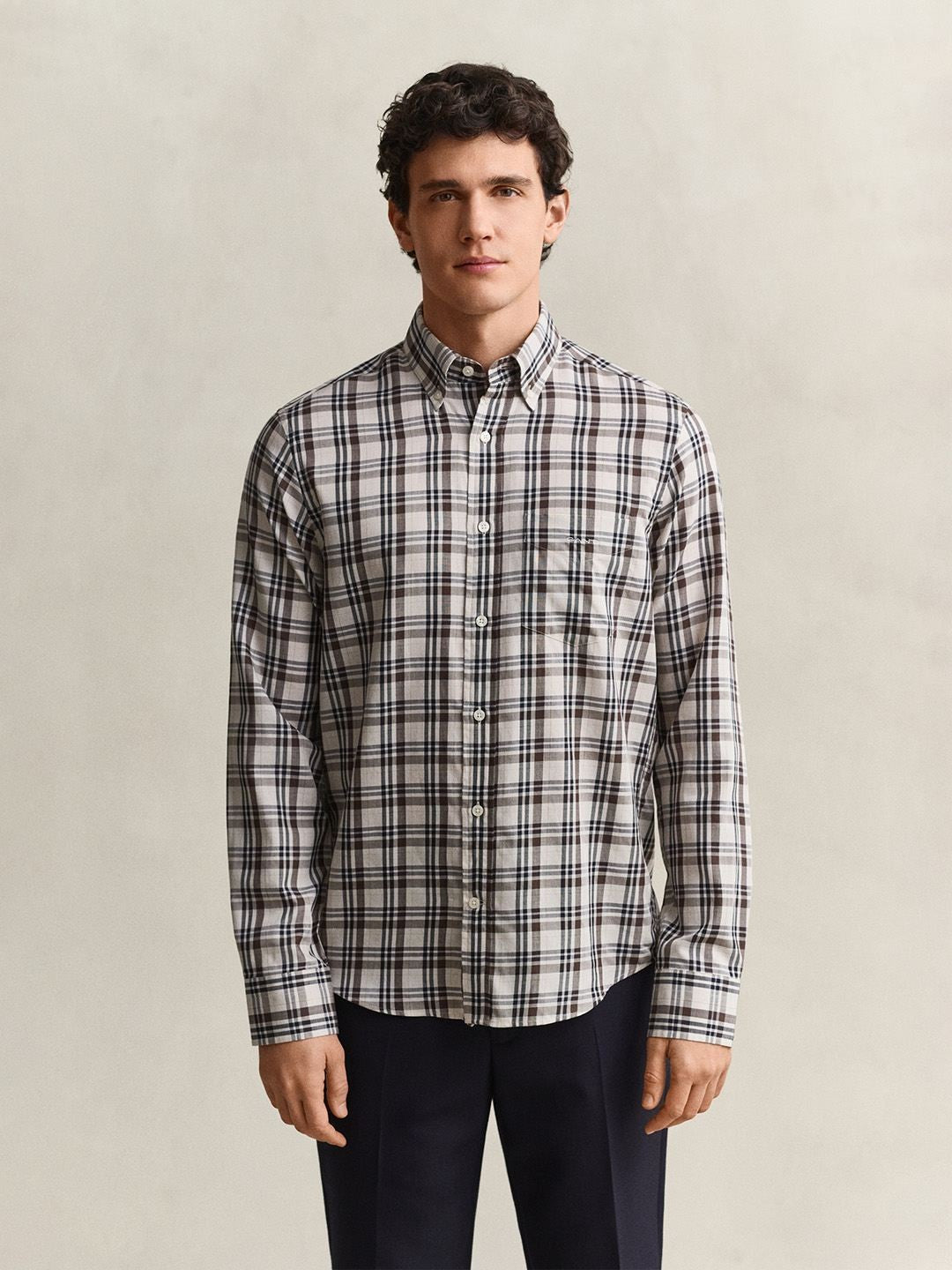 Gant Men Off White Checked Regular Fit Shirt