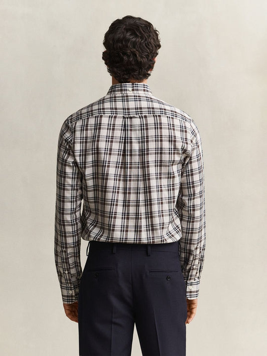 Gant Men Off White Checked Regular Fit Shirt