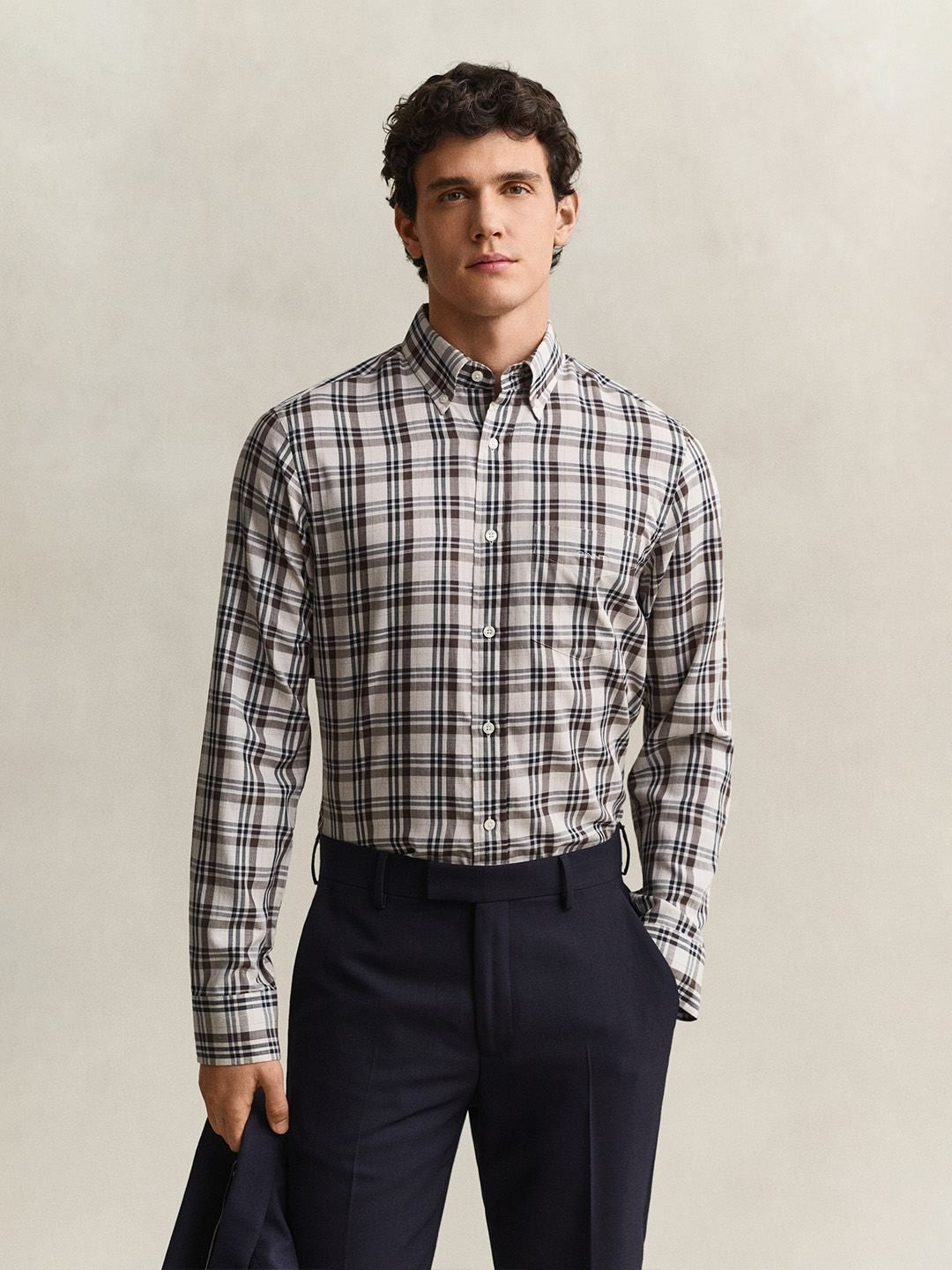 Gant Men Off White Checked Regular Fit Shirt