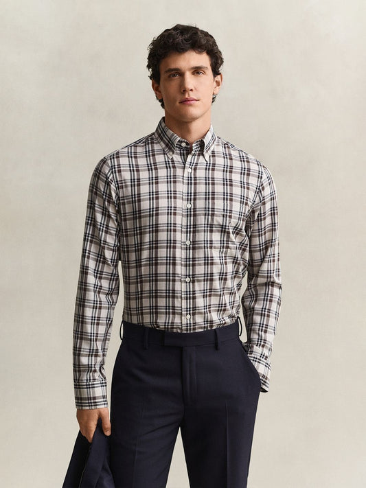 Gant Men Off White Checked Regular Fit Shirt