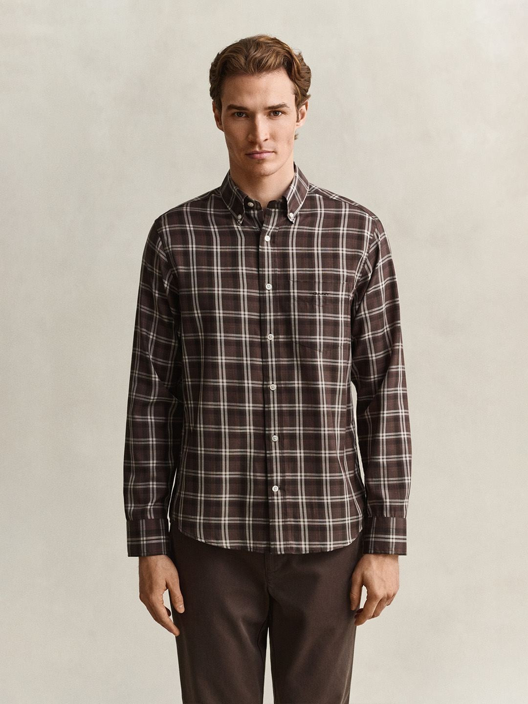 Gant Men Brown Checked Regular Fit Shirt