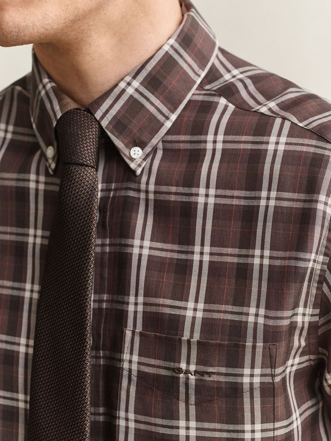 Gant Men Brown Checked Regular Fit Shirt