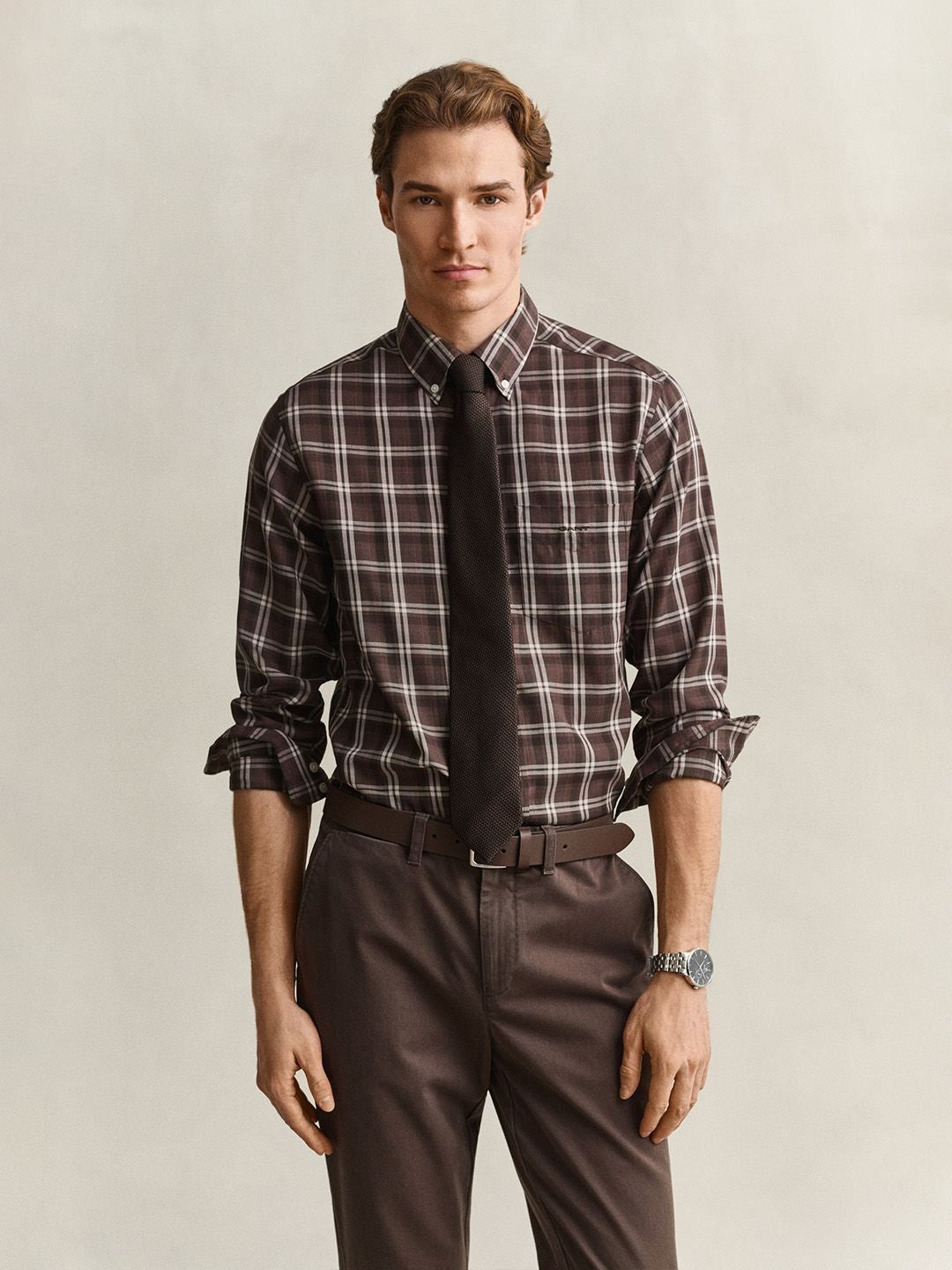 Gant Men Brown Checked Regular Fit Shirt